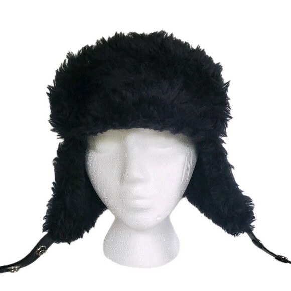 Vtg Aviator Trooper Trapper Faux Fur Hat Neck/ Ear Flaps & Chin Strap EUC Korea - Picture 1 of 14